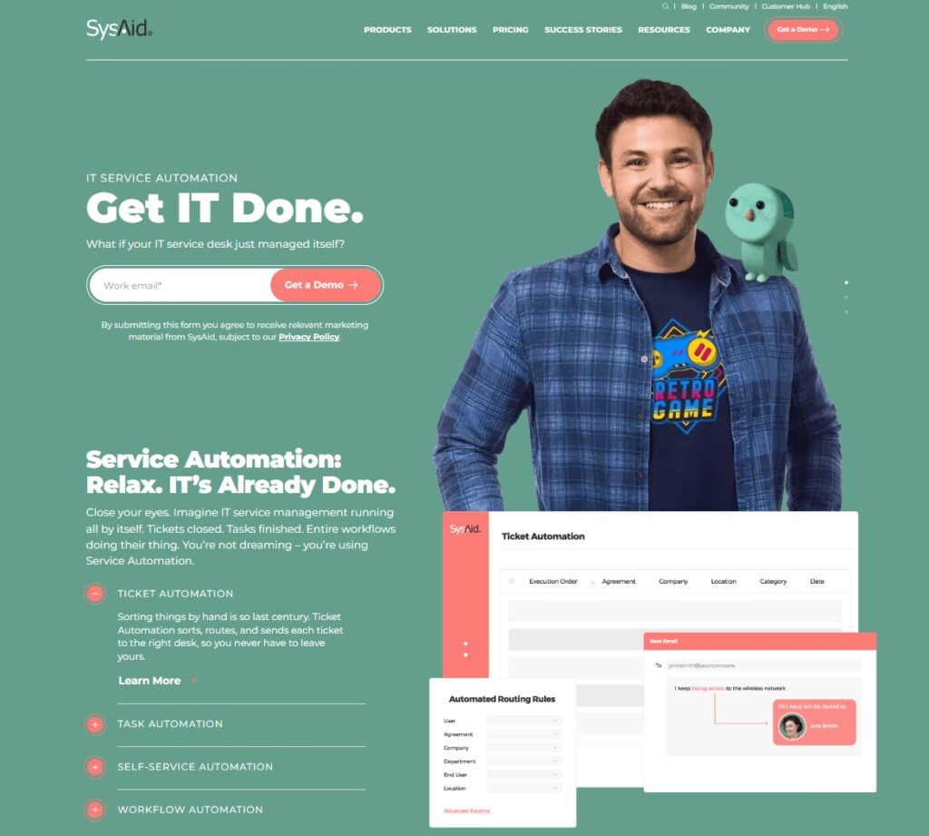 SysAidのホームページのイメージ - IT専門家向けのオールインワンサービス管理ソフトウェア