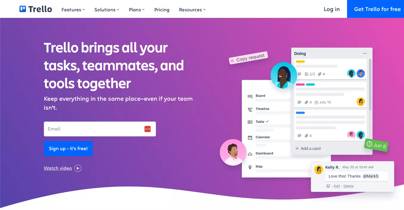 Trelloのホームページ - 作業を整理し、1つのプラットフォームから個別のタスクを追跡します。