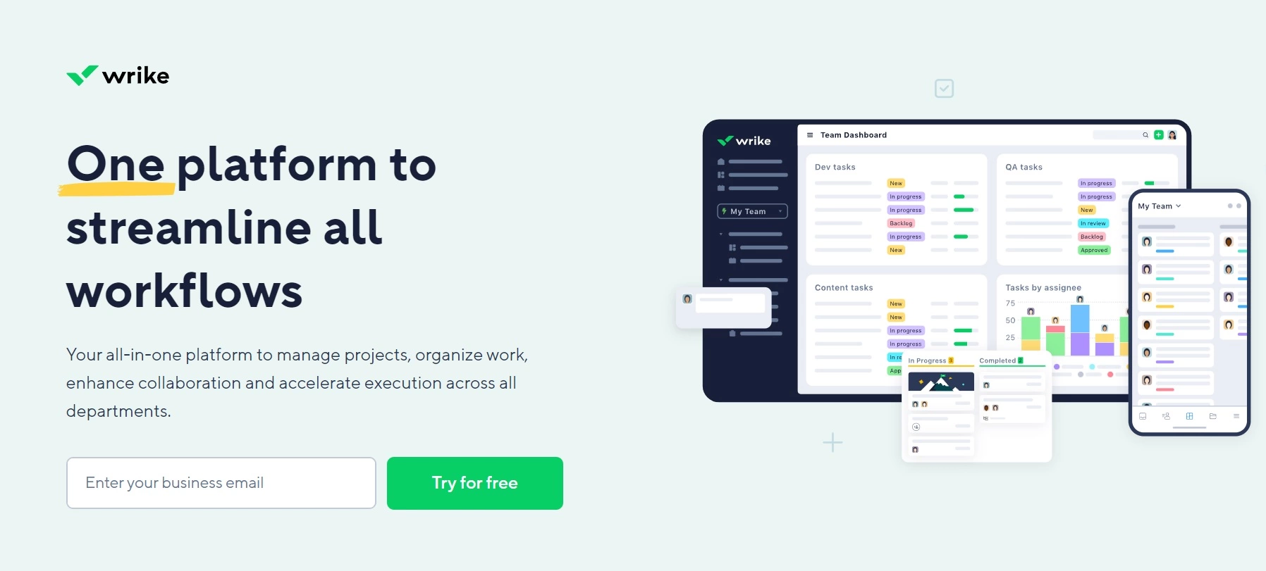Wrikeのホームページ - プロジェクトを管理し、作業を整理し、部門全体で協力を強化するためのオールインワンプラットフォーム。