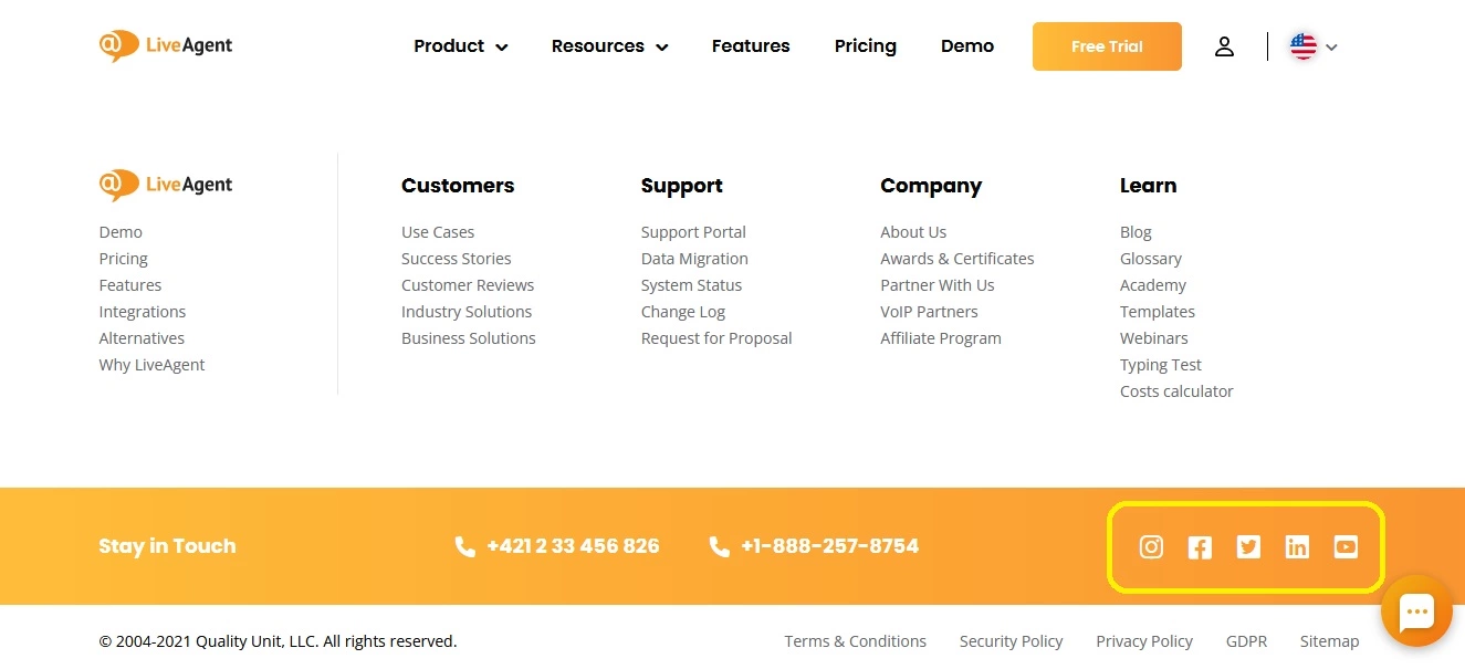 ソーシャルアイコンの例 - LiveAgent