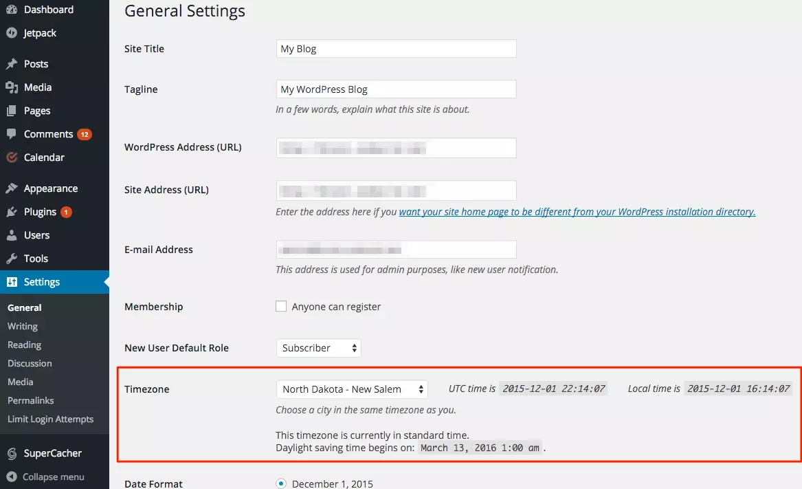 WordPressタイムゾーン設定