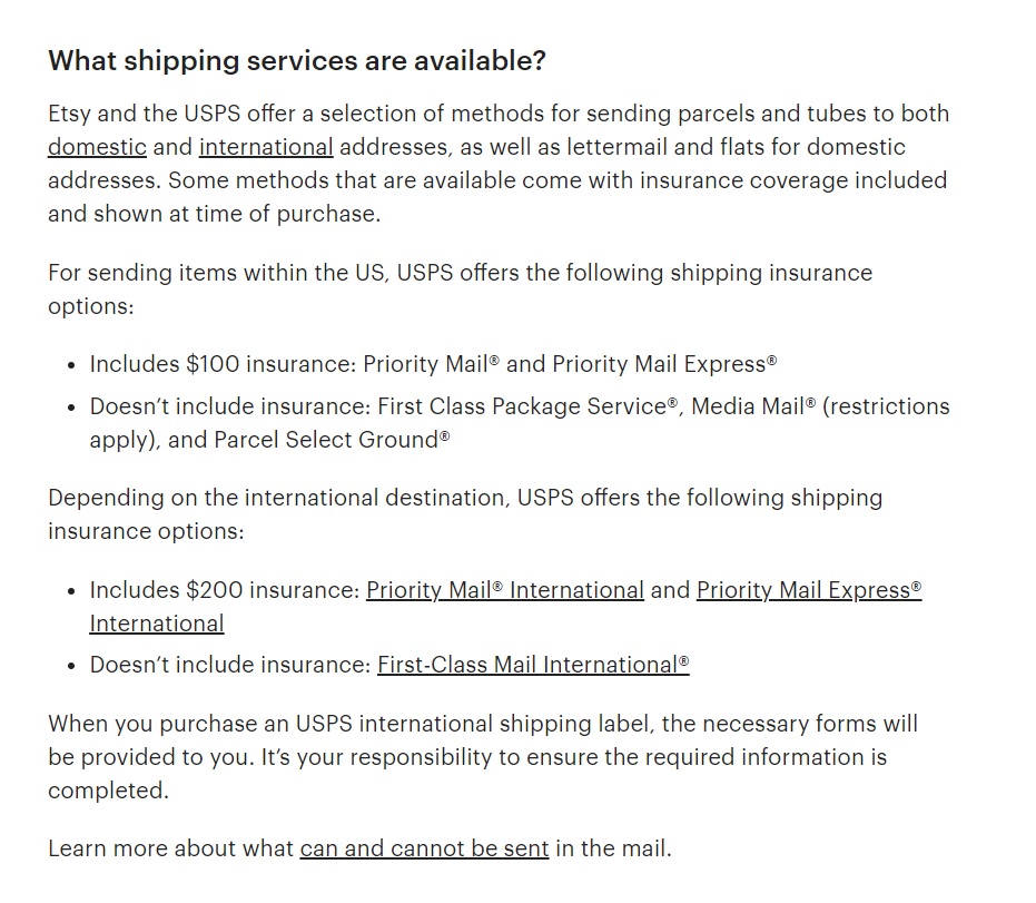 利用可能なEtsy配送サービス