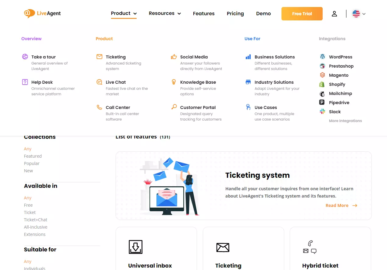 LiveAgent のメイン ヘッダーとサイド ヘッダー