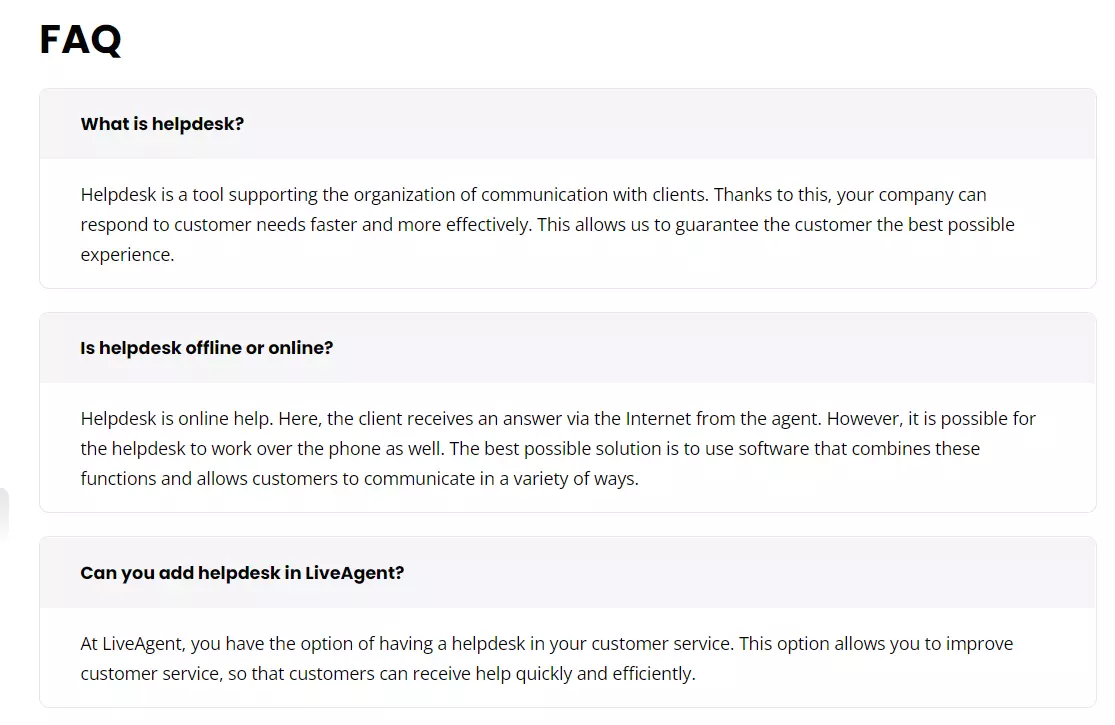 LiveAgentのFAQの例