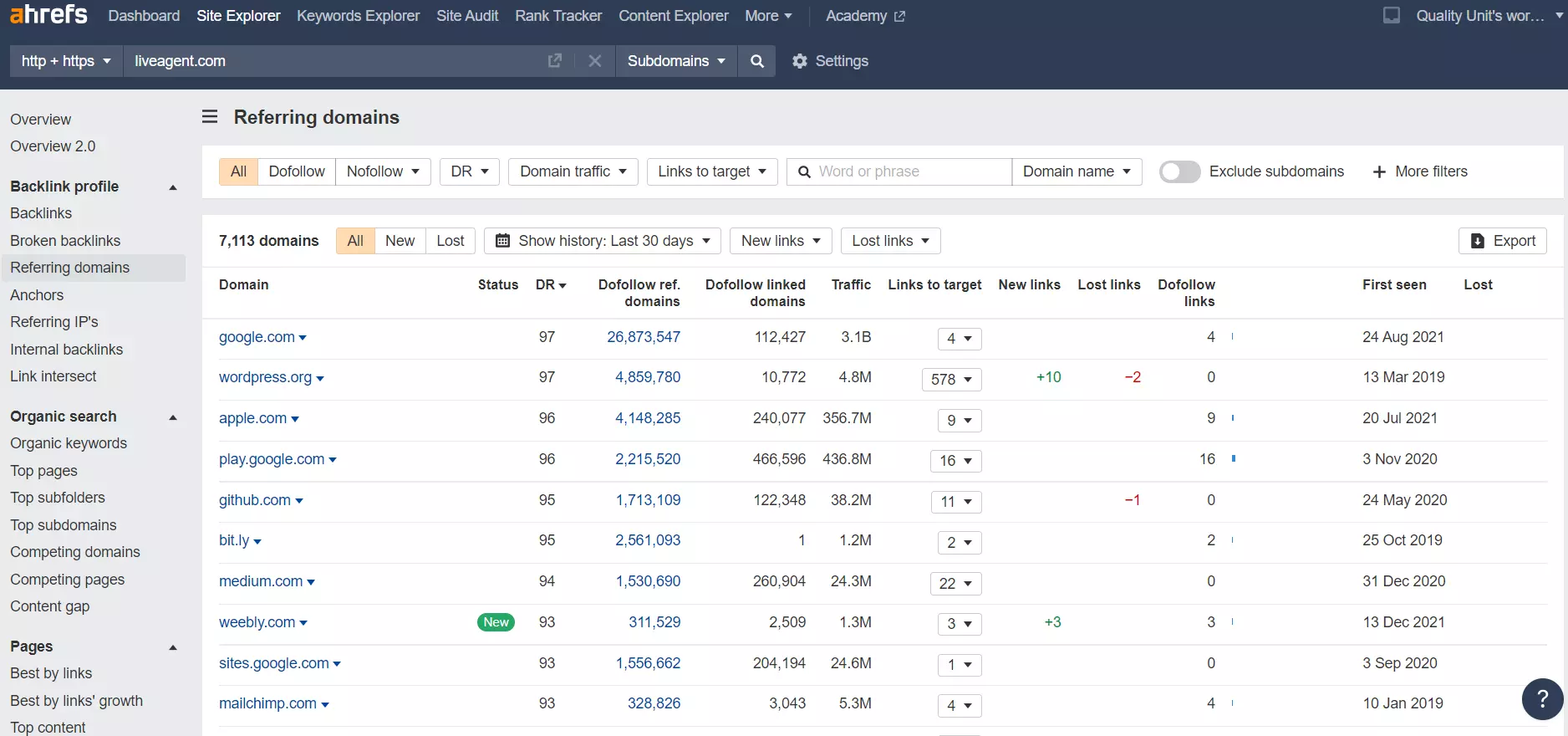 Ahrefs の参照ドメイン - 例