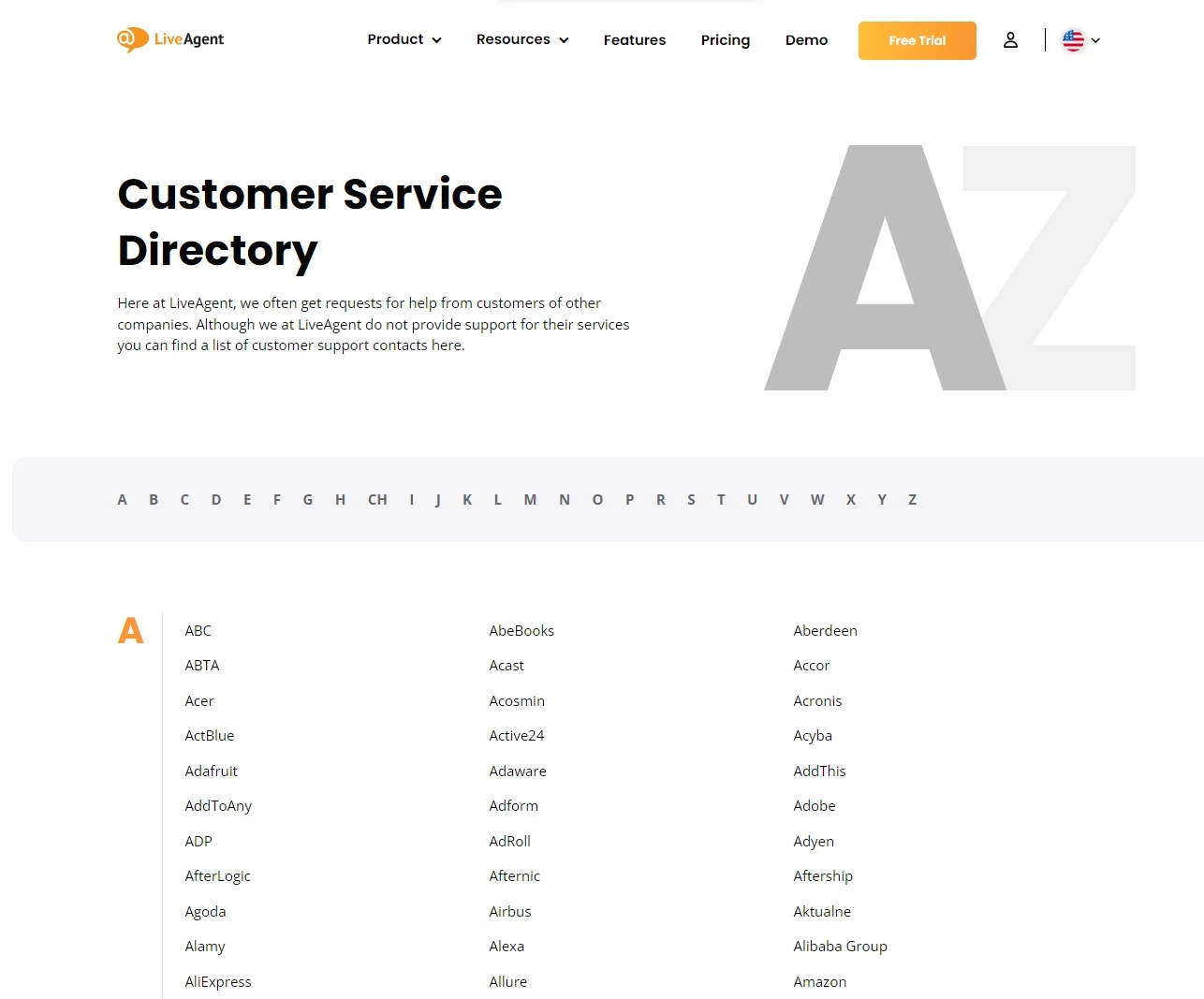 LiveAgentディレクトリページ
