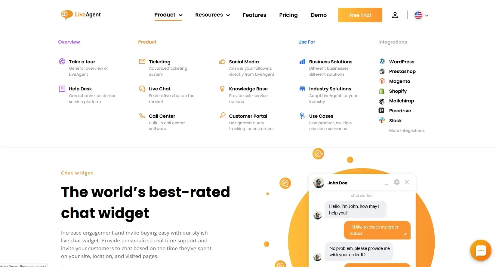 LiveAgentの製品タブ