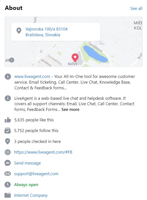 LiveAgent の Facebook バイオ