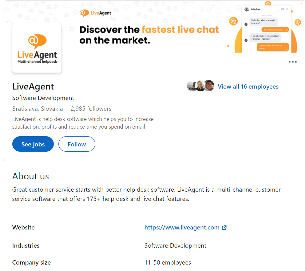 LiveAgent の LinkedIn プロフィール