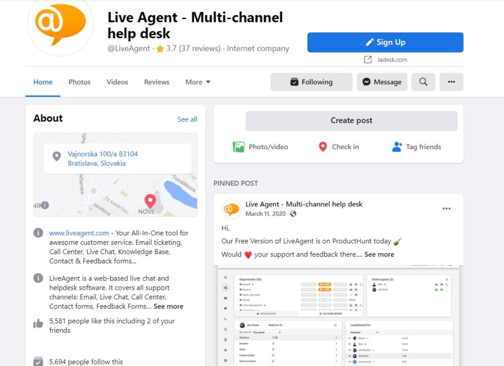 LiveAgent–Facebookホームページ
