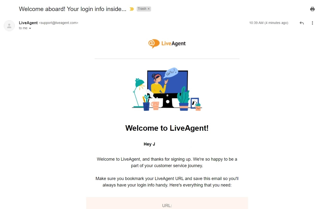 LiveAgentへようこそメール