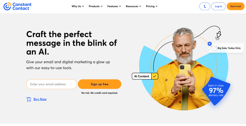 メールマーケティングおよび管理ソフトウェアであるConstant Contactホームページ