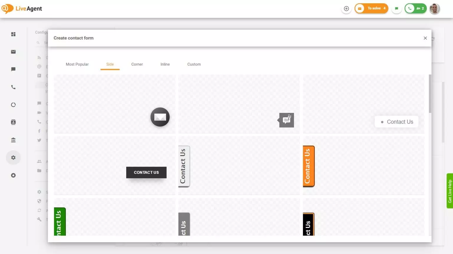 LiveAgentサイドコンタクトフォーム
