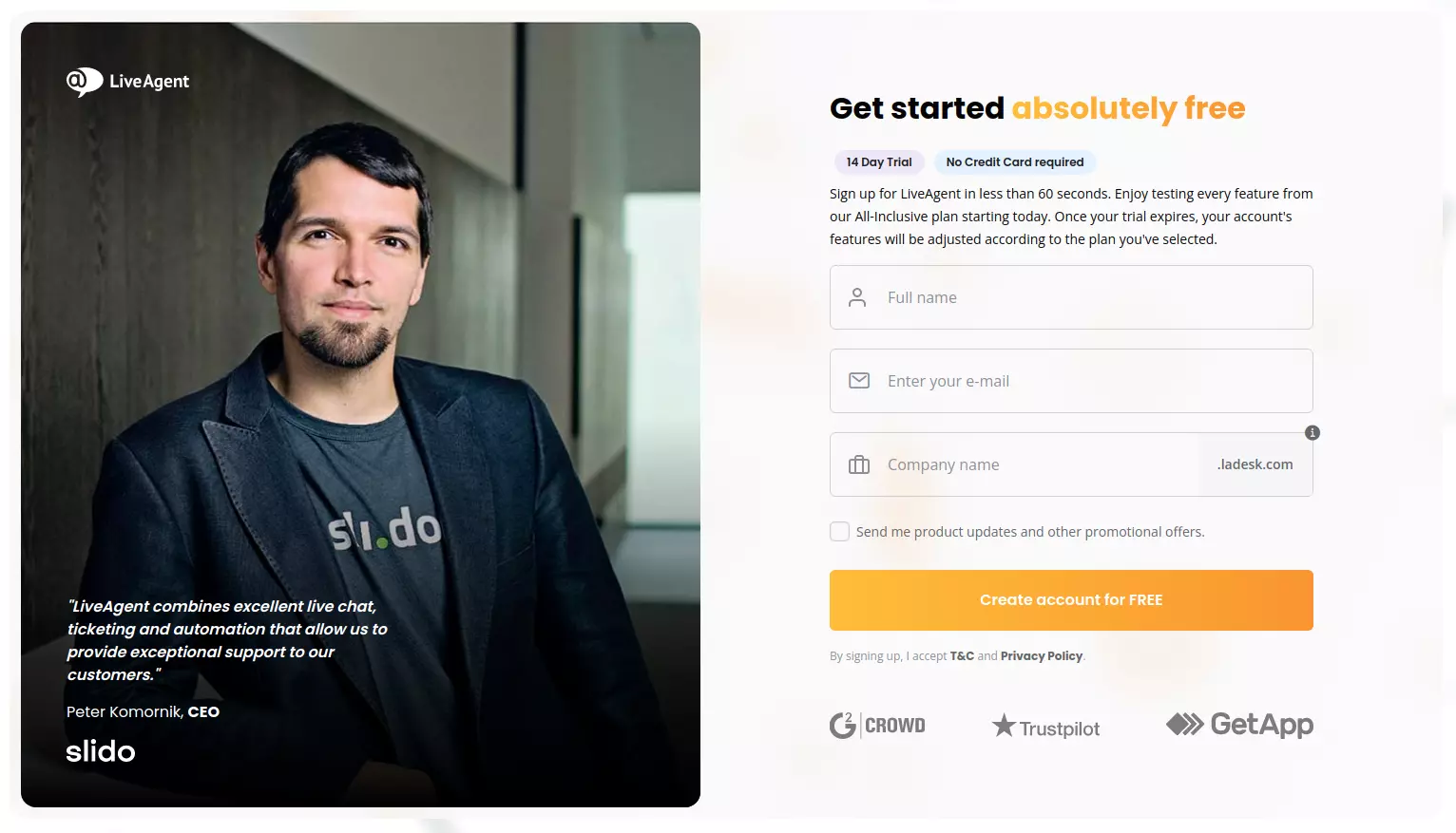LiveAgentトライアルアカウント