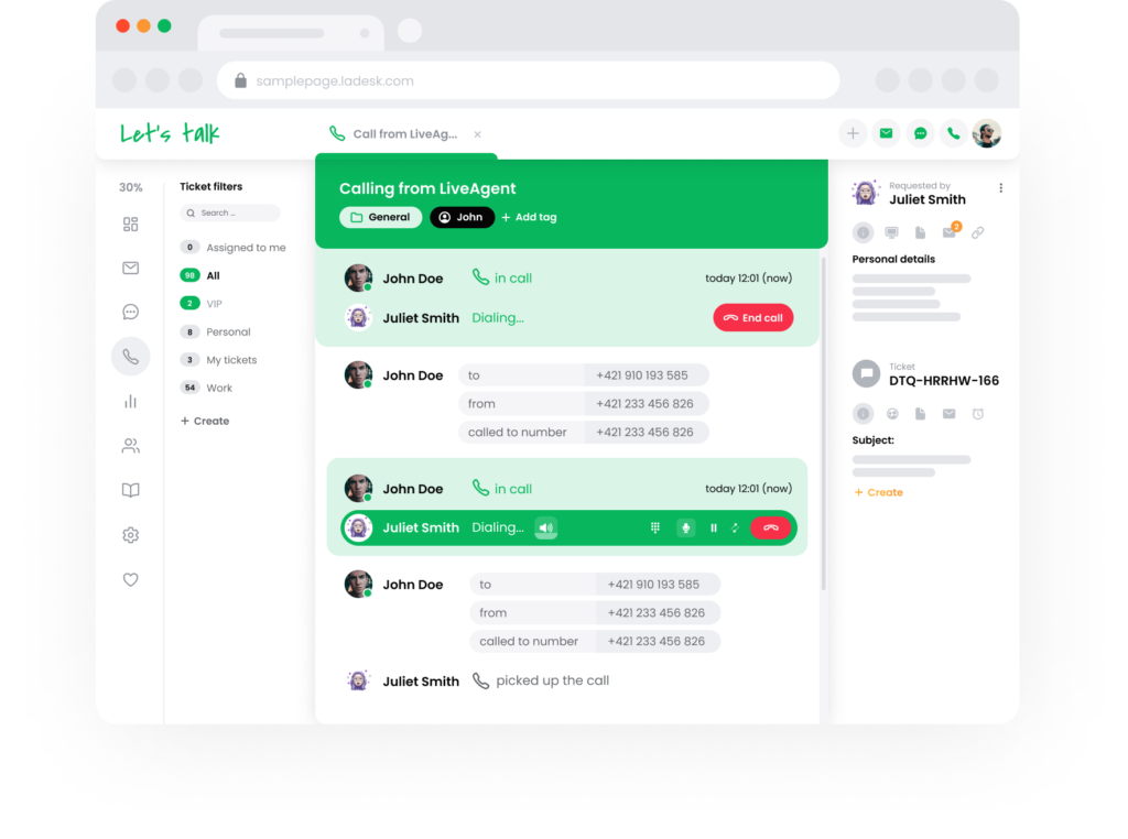LiveAgentコールセンターサポート - モックアップ