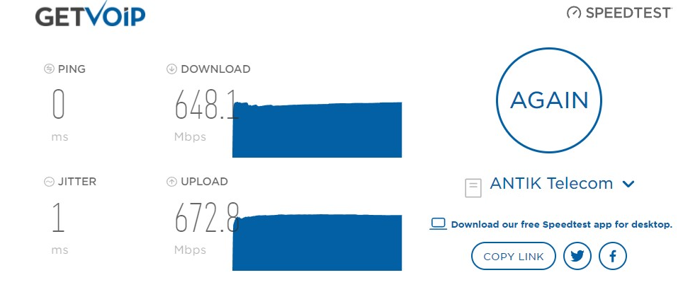 Download and upload speed test