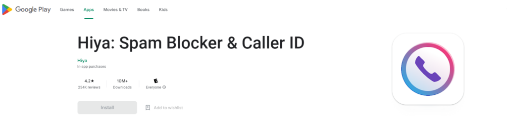 Hiya: Spam Blocker & Caller ID Google Play website