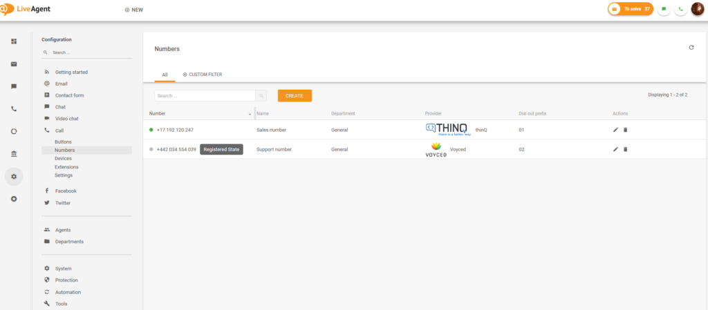 LiveAgent番号設定