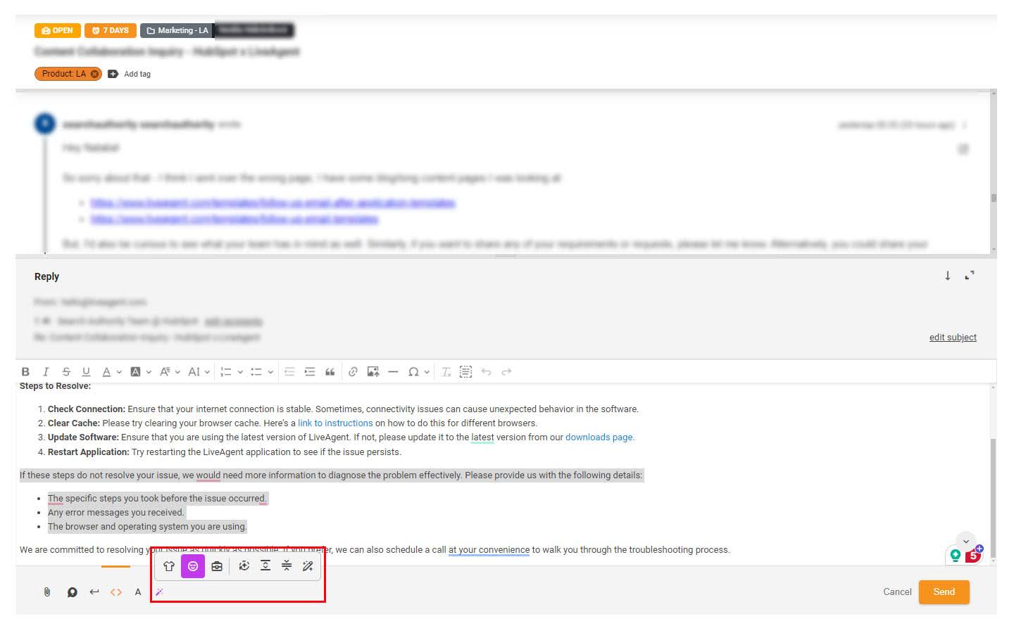 サポートチケットで強調されたAIアシスタント機能の画像
