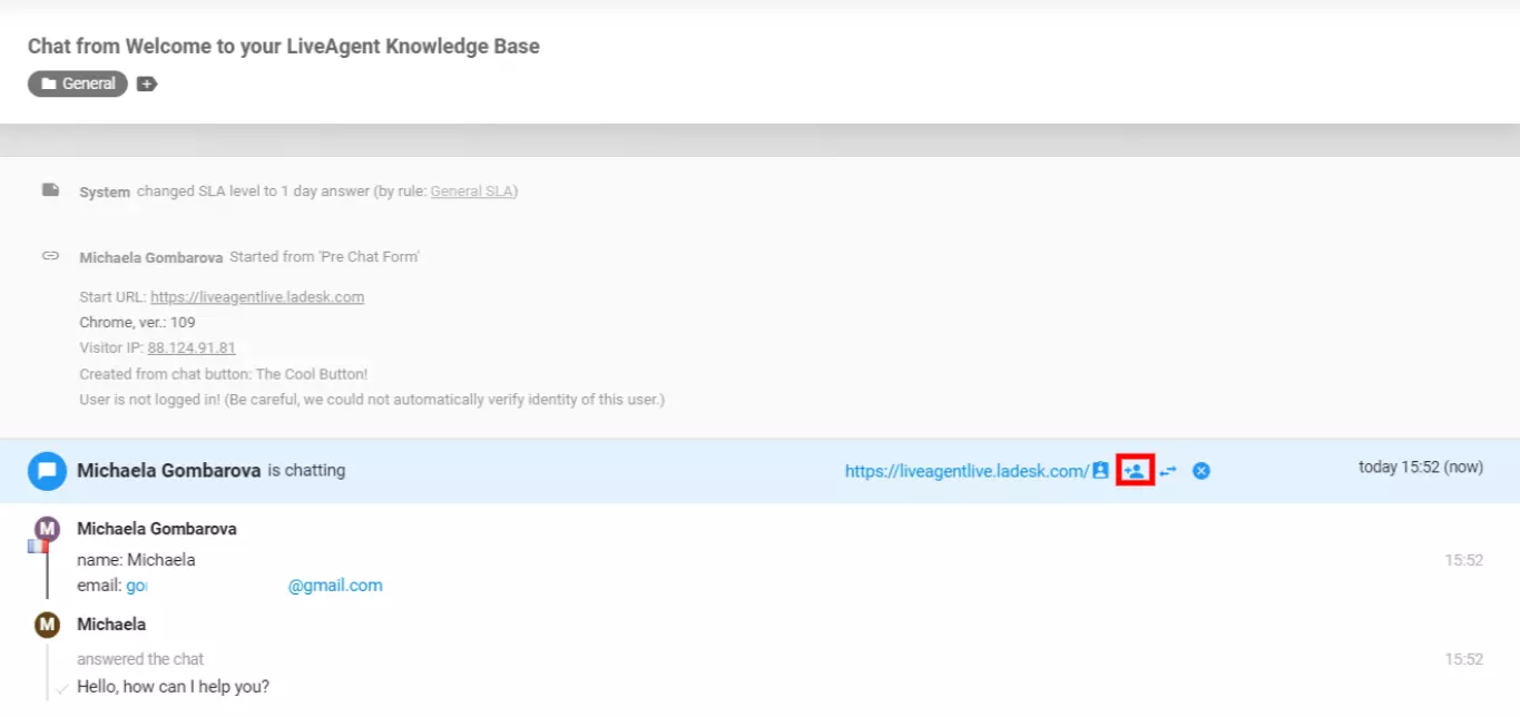LiveAgent - 同僚をチャットに招待