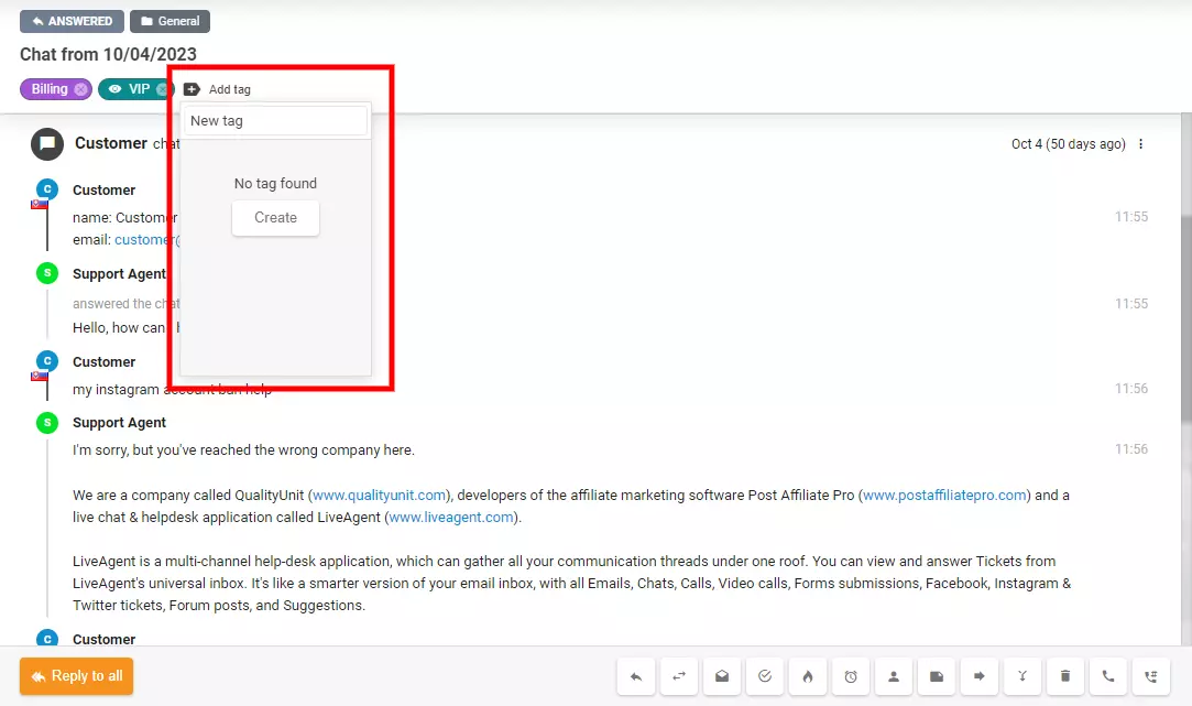 チケット内から新しいタグを直接作成する方法を示す画像