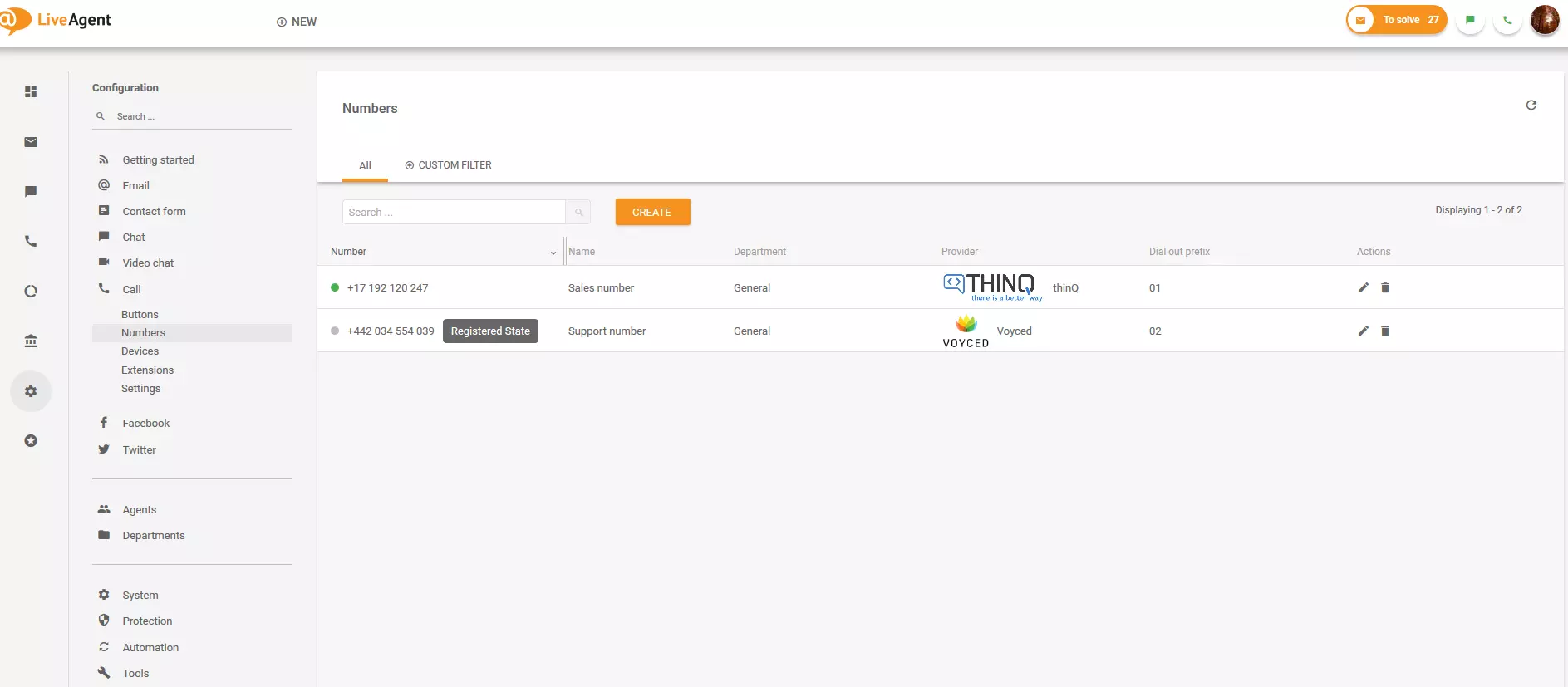 LiveAgentの番号セクション