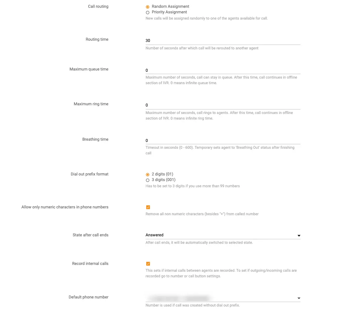 通話設定の構成