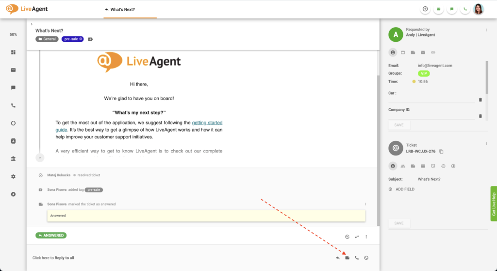 LiveAgentのノート追加ボタン