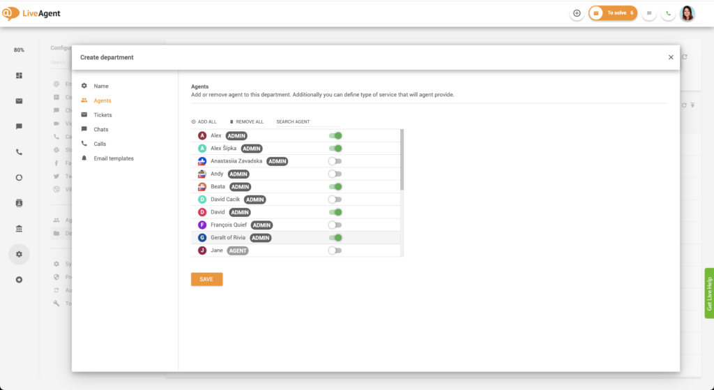 部門にエージェントを追加