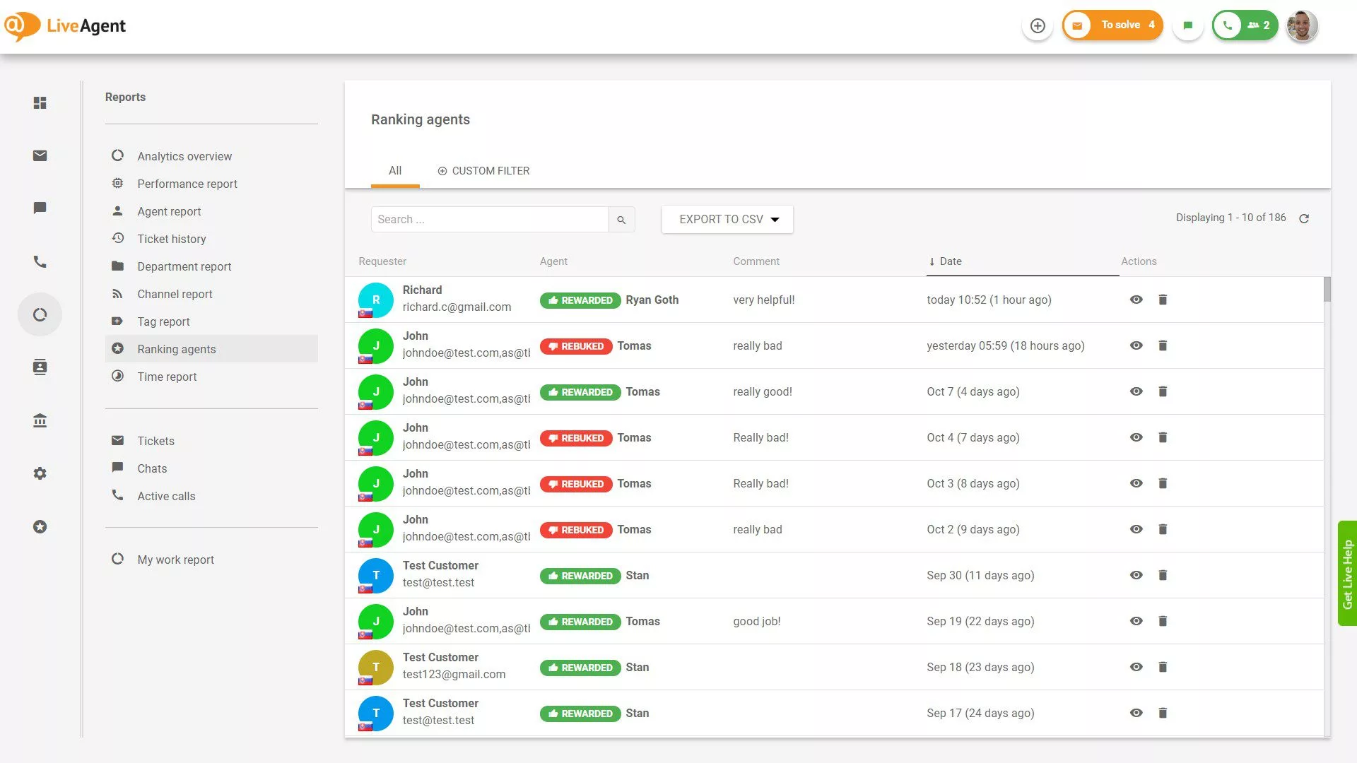 レポートのエージェントランキング概要