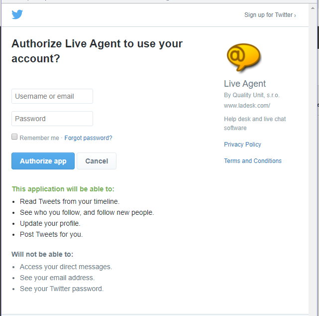 Twitterアプリを認可