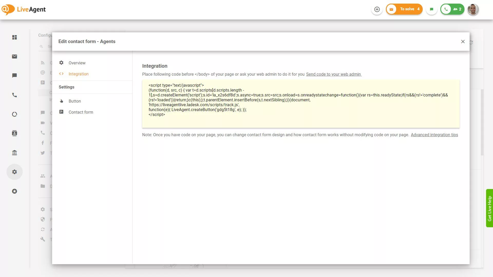 LiveAgent お問い合わせフォーム統合コード