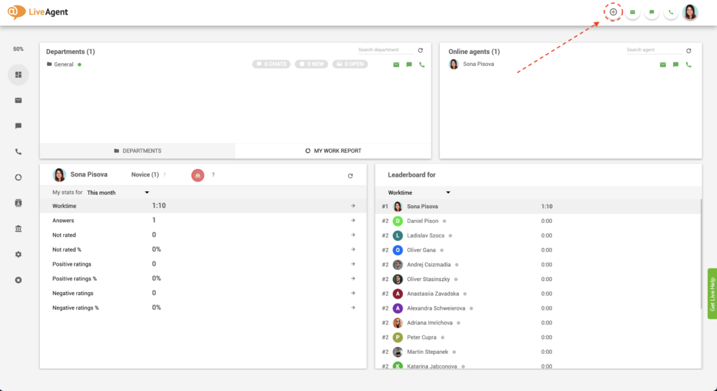 LiveAgentのプラスボタンをクリック