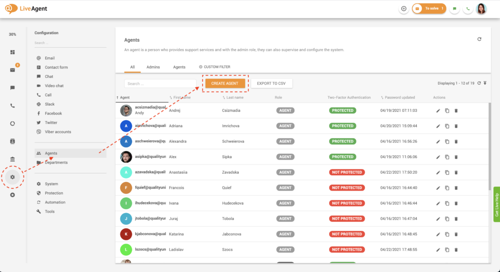 エージェント作成ボタン