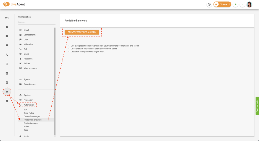 LiveAgentで定義済み回答を作成