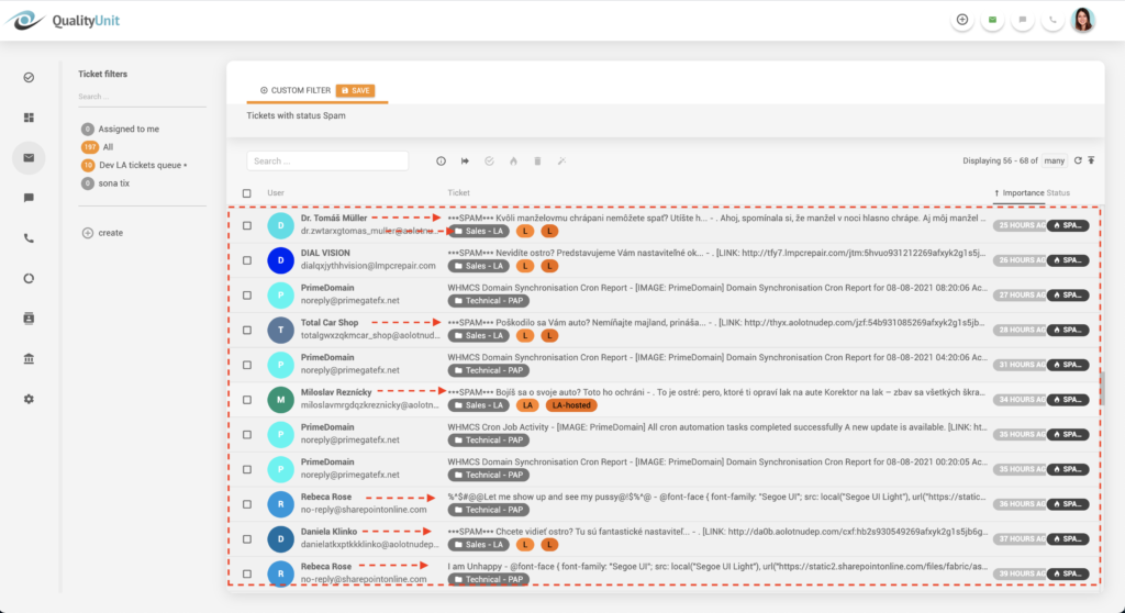 LiveAgentスパムメールフィルタリング