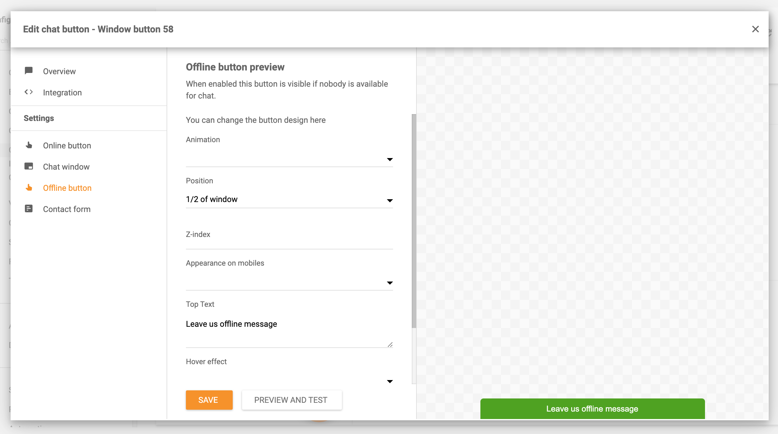 オフラインチャットボタン設定 LiveAgent