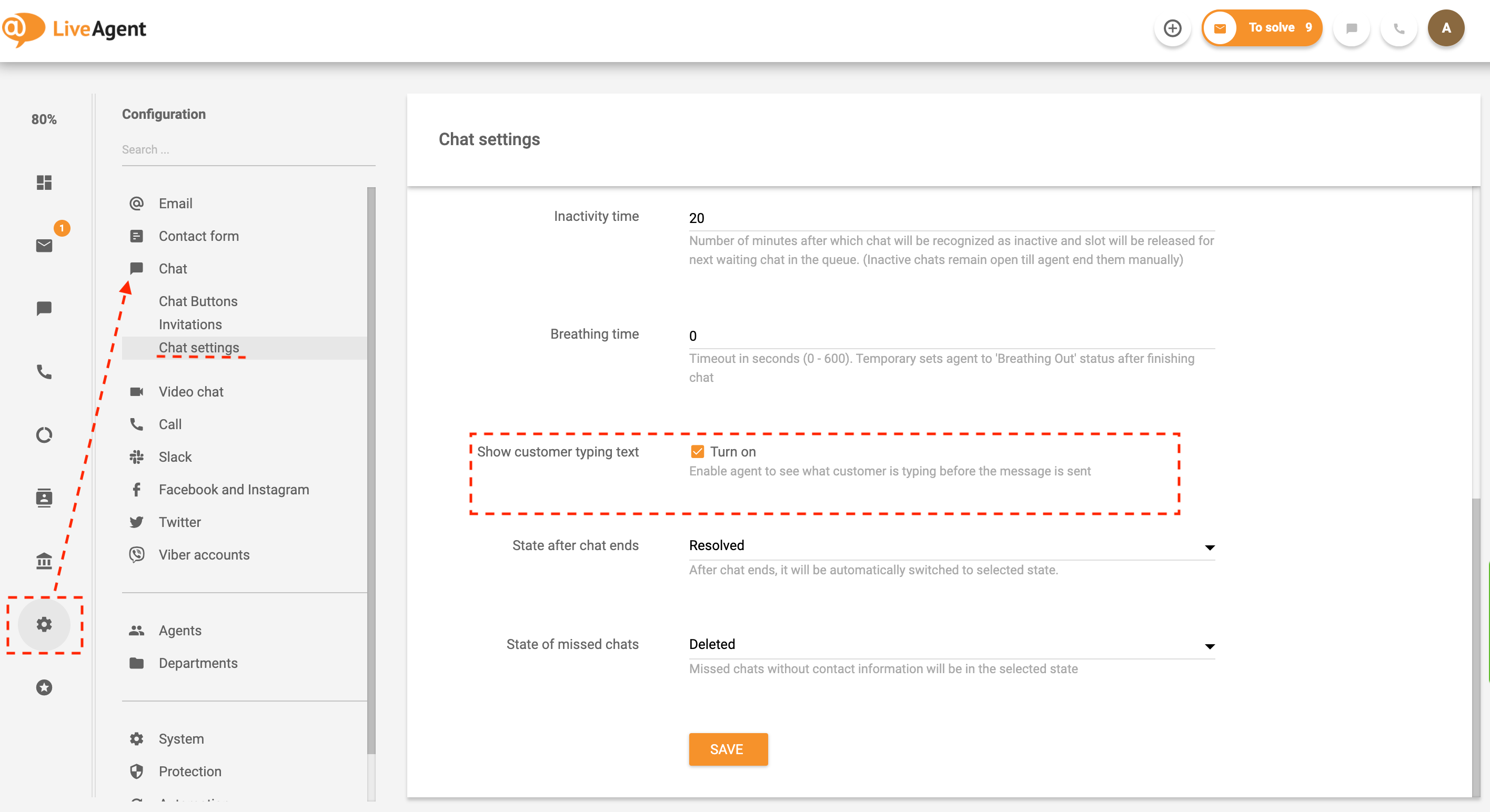 LiveAgentのリアルタイム入力プレビュー設定