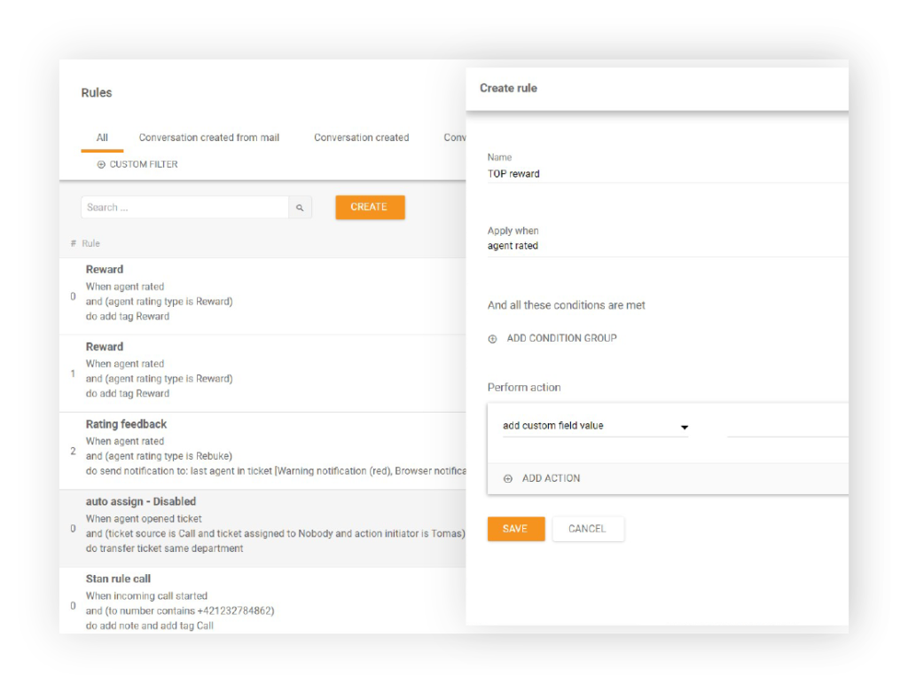 LiveAgentでルールを作成