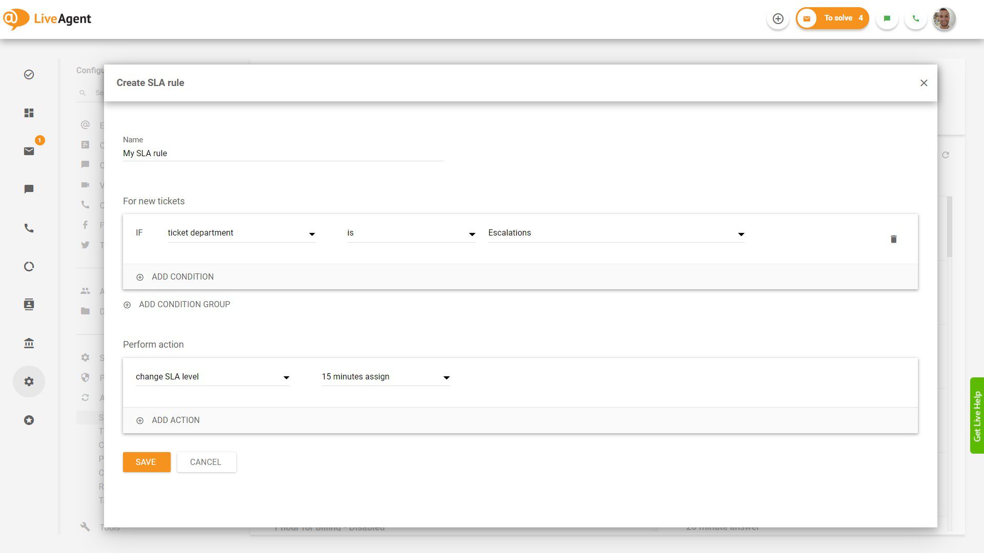 LiveAgentのSLAルール作成