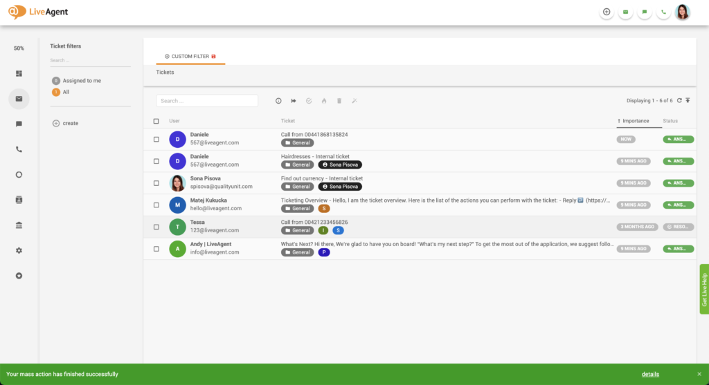 一括操作成功通知
