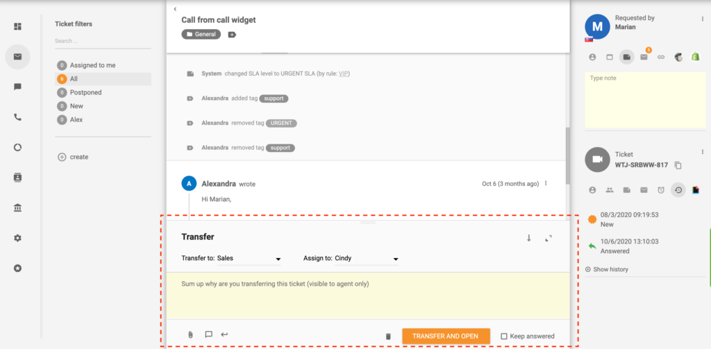 LiveAgentでチケットを転送