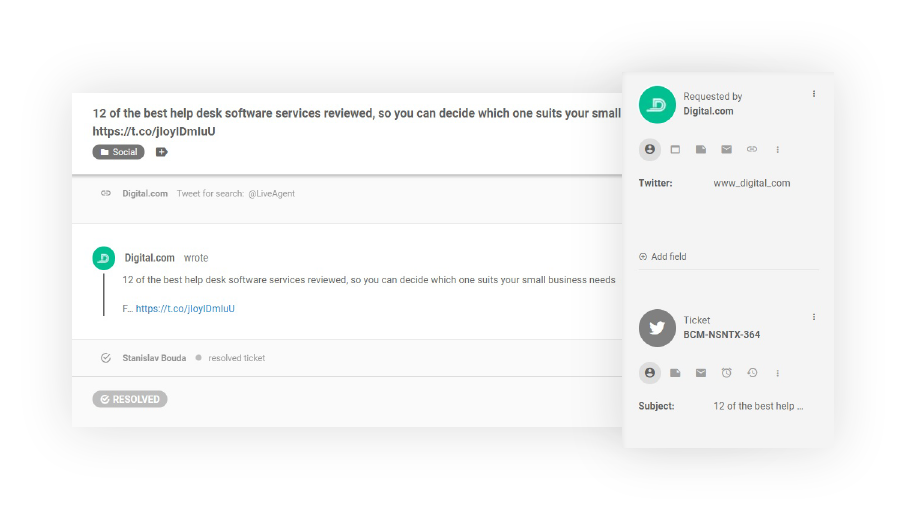 LiveAgentのTwitterチケット
