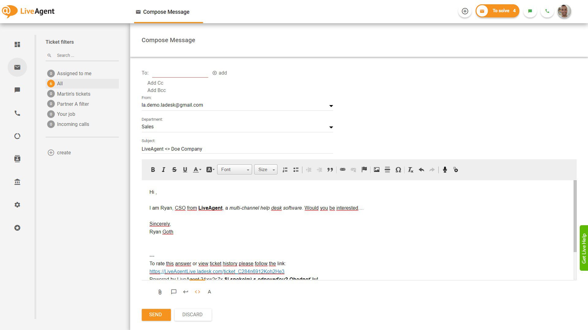 新しいチケット内のWYSIWYGエディタ