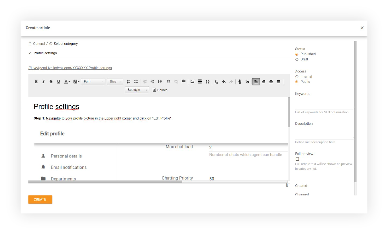 ナレッジベース記事用WYSIWYGエディタ