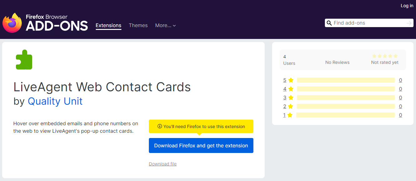 Firefoxブラウザ内のWeb Contact Cards拡張機能