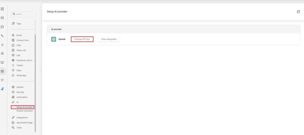 LiveAgentのAIプロバイダー設定を表示する画像。