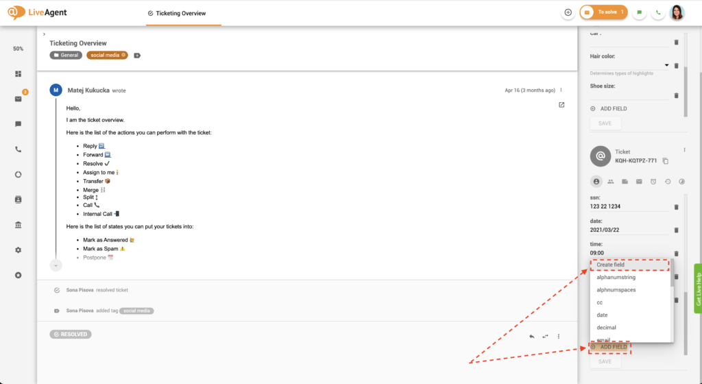 チケットビューで新しいチケットフィールドを追加