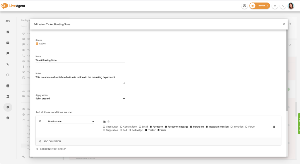 チケットルーティングルールの設定 - パート1