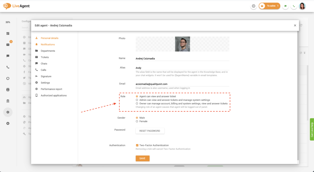 エージェント役割編集